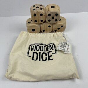 Wooden Outdoor Dice 2.5” (Set of 5) Decor, Game w/Bag Natural Wood